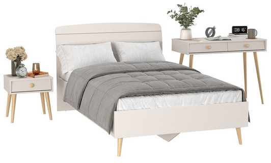 Афина Спальня Кровать 1200 + Стол + Тумба, кашемир серый