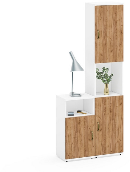 Лидер-8 Пенал + Тумба МД 3.19, белый шагрень/крафт золото