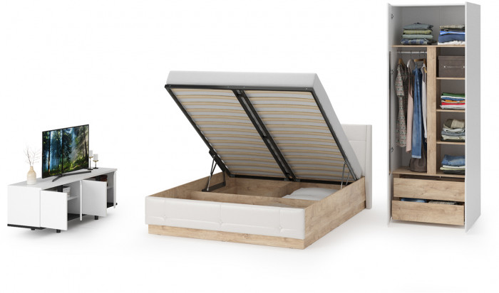 Муссон Спальня № 08, белый/дуб эндгрейн элегантный/искусственная кожа белая