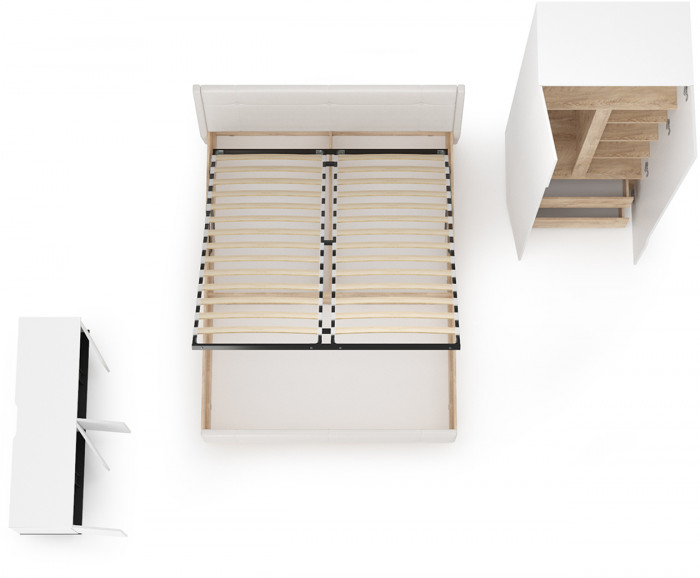 Муссон Спальня № 08, белый/дуб эндгрейн элегантный/искусственная кожа белая