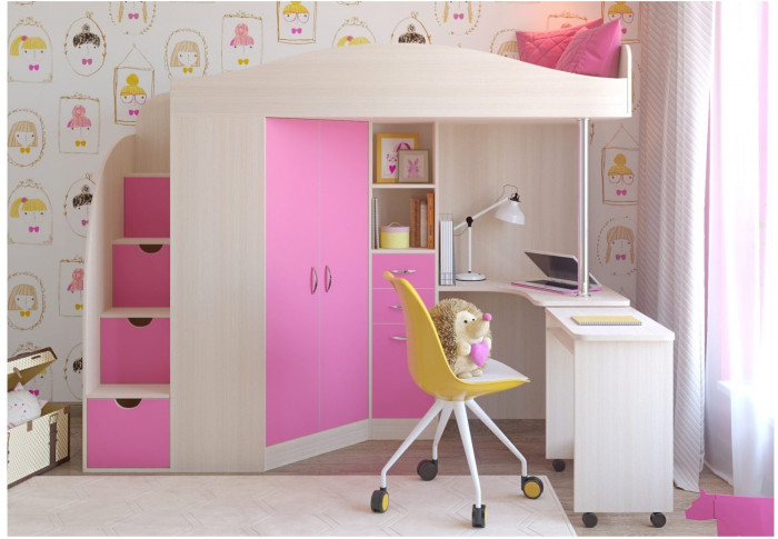 Кровать-чердак Юниор 4 (Дуб молочный/Оранжевый)