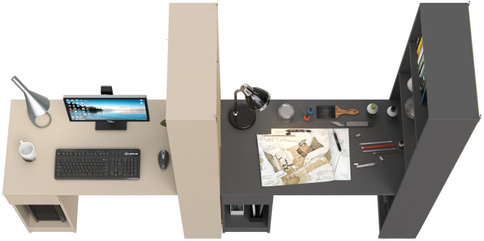 Два Стола письменных Лайт 10.01, цвет сатин/тёмно-серый, ШхГхВ 230,6х58,2х179 см., универсальная сборка(обязательно крепление к стене)