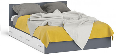 Мори Кровать с ящиками 1400, цвет графит/белый, ШхГхВ 143,5х203,5х70 см., сп.м. 1400х2000 мм., без матраса, основание есть