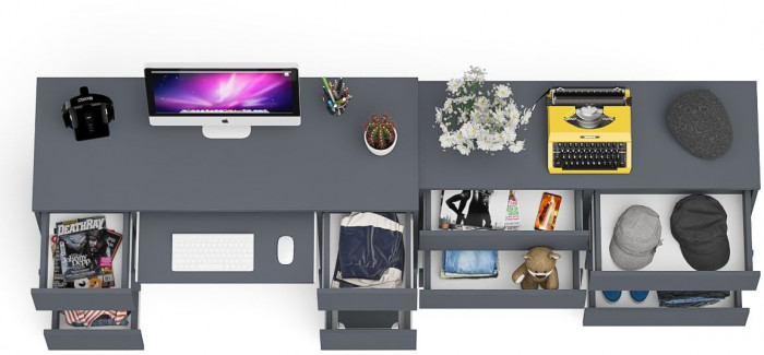 Мори Стол компьютерный МС-2 + Комод МК1200.6, цвет графит, ШхГхВ 255,8х50х76,6 см., универсальная сборка