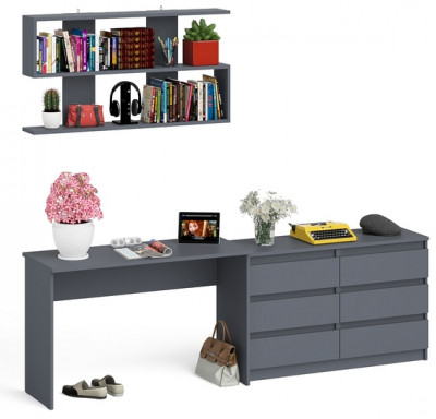 Мори Стол письменный МСП1200.1 + Комод МК1200.6 + Полка 1200, цвет графит, ШхГхВ 240,8х50х209,6 см., универсальная сборка