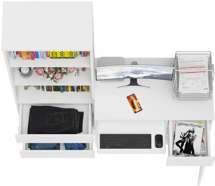 Мори компьютерный стол МС-1 правый + Стеллаж МСТ600.3, белый