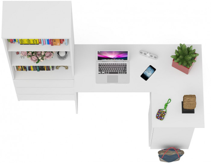 Мори компьютерный стол МС-16 правый + Стеллаж МСТ600.3, белый