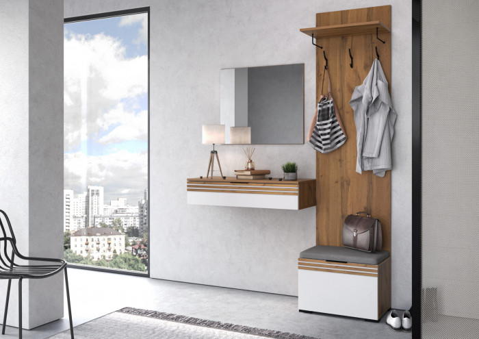 Прихожая Нао, набор №1, Дуб вотан/Белый, Вотан, Simple 27