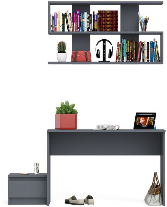 Мори письменный стол МСП1200.1 + Тумба ТМП400.1 + Полка 1200, графит