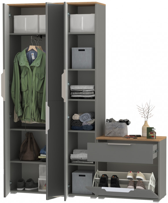 Октава Прихожая 21, серый графит/дуб крафт золотой/фасады МДФ серый графит