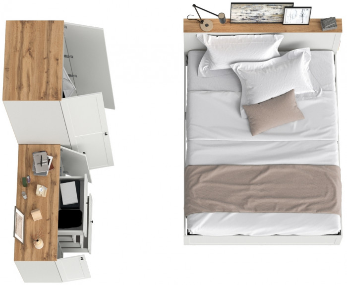 Остин 11.53 Кровать + ортопед + 13.224 Шкаф + 16.221 Комод, белый шагрень/дуб крафт золотой