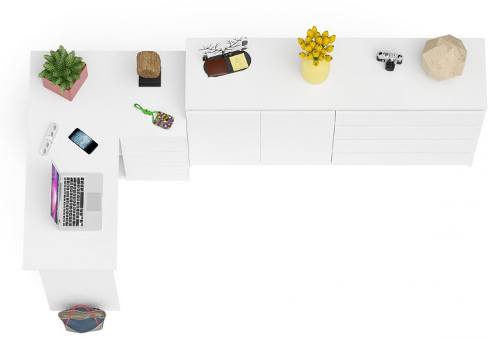 Мори Стол компьютерный МС-16 правый + Комод МК1600.1, цвет белый, ШхГхВ 284,8х84,9х94 см., выдвижные ящики справа, НЕ универсальная сборка