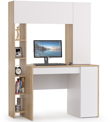 КР100 Стол компьютерный Комфорт 12.71, цвет дуб сонома/белый, ШхГхВ 116,7х60,2х165,4 см., НЕ универсальная сборка