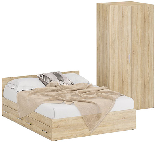 Кровать с ящиками 1600 + Шкаф угловой Стандарт, цвет дуб сонома, ШхГхВ 163,5х203,5х70 + 81,2х81,2х200 см., сп.м. 1600х2000 мм., б/м, основание есть
