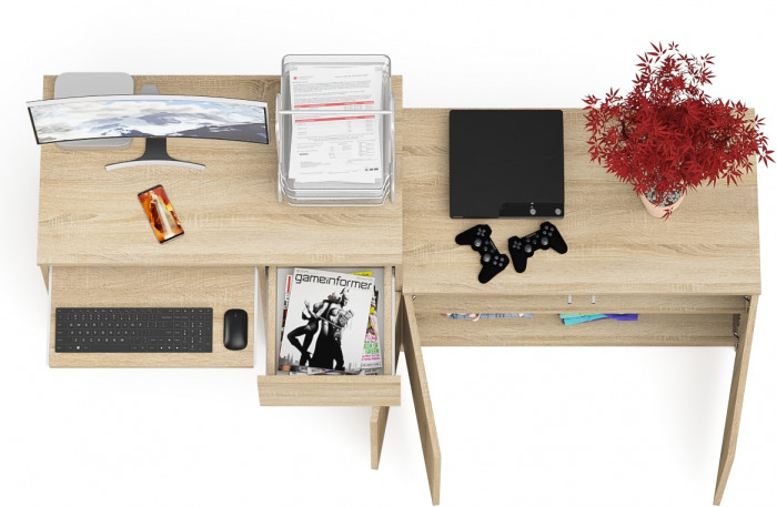 Мори компьютерный стол МС-1 правый + Тумба МА900.1, дуб сонома