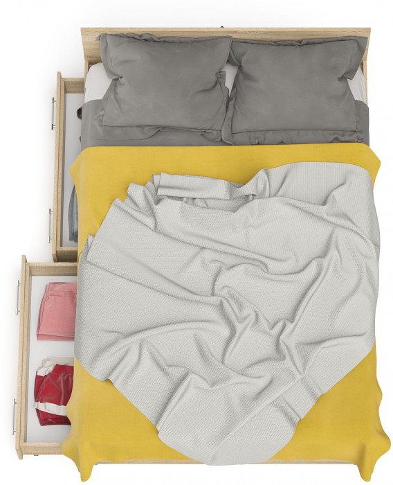 Мори Кровать с ящиками 1400, цвет дуб сонома, ШхГхВ 143,5х203,5х70 см., сп.м. 1400х2000 мм., без матраса, основание есть