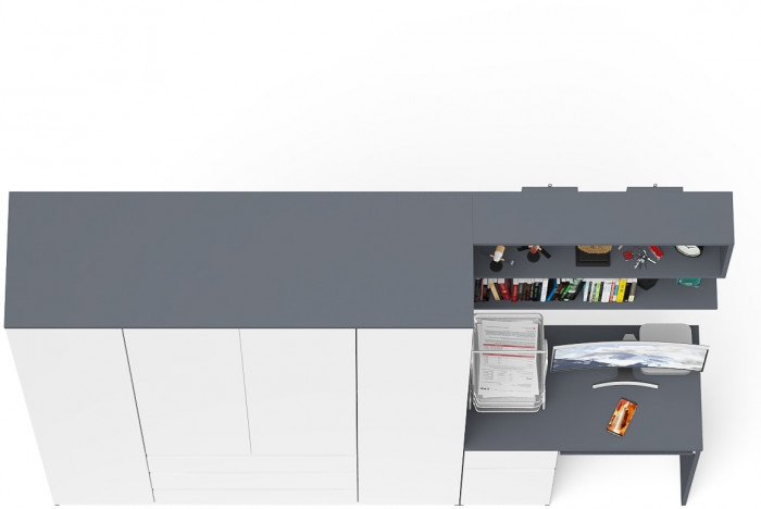 Мори Стол компьютерный МС-1 левый + Шкаф МШ1600.1 + Полка 900, цвет графит/белый, ШхГхВ 250,4х50,4х209,6 см., НЕ универсальная сборка