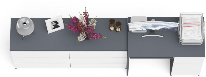 Мори Стол компьютерный МС-1 правый + Комод МК1380.6, цвет графит/белый, ШхГхВ 228х50х76,6 см., выдвижной ящик справа, НЕ универсальная сборка