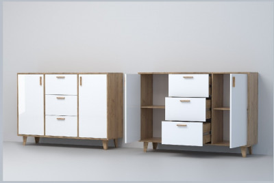 Эго Комод К-2 НГ (Глянец Белый/Дуб Крафт Золотой)