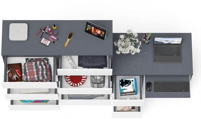 Мори Стол компьютерный МС-6 левый + Комод МК1200.10, цвет графит/белый, ШхГхВ 210,4х50х115 см., выдвижные ящики слева, НЕ универсальная сборка