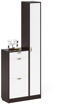 Прихожая П-6 Компоновка № 22, венге/фасады МДФ белое дерево фрезеровка прованс