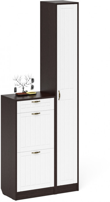 Прихожая П-6 Компоновка № 22, венге/фасады МДФ белое дерево фрезеровка прованс