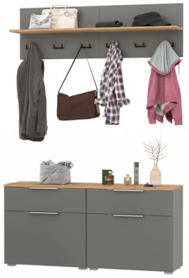 Октава Прихожая 03, цвет серый графит/дуб крафт золотой/фасады МДФ серый графит, ШхГхВ 129,8х35,4х197 см.