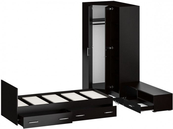 Спальня Стандарт 4-0900Я, венге/фасады ТВ тумбы МДФ чёрный глянец