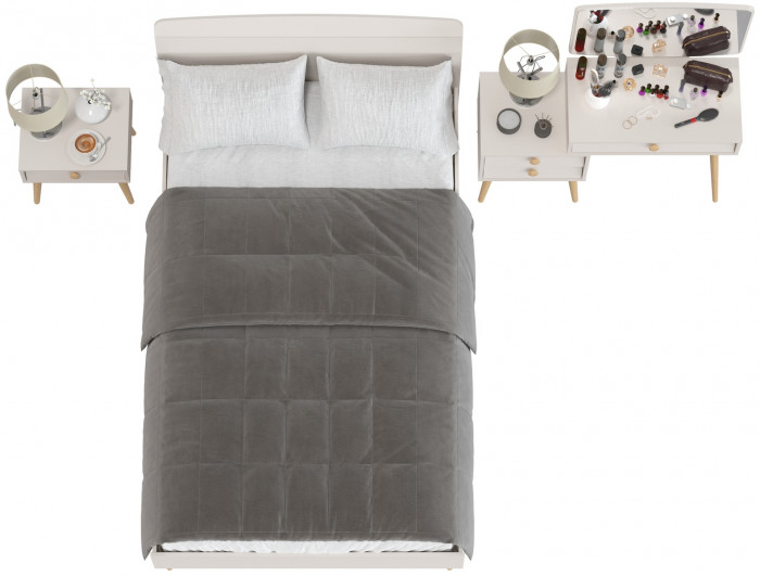 Афина Спальня Кровать 1200 + Трюмо + Тумба, кашемир серый