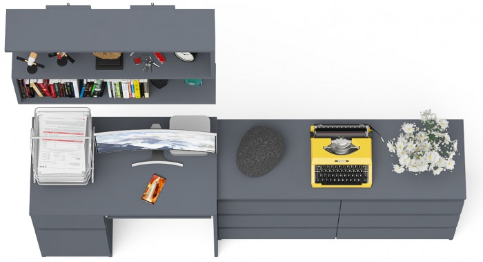 Мори компьютерный стол МС-1 левый + Комод МК1200.6 + Полка 900, графит