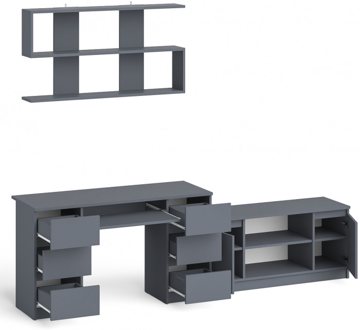 Мори компьютерный стол МС-2 + Тумба МТВ1200.1 + Полка 1200, графит