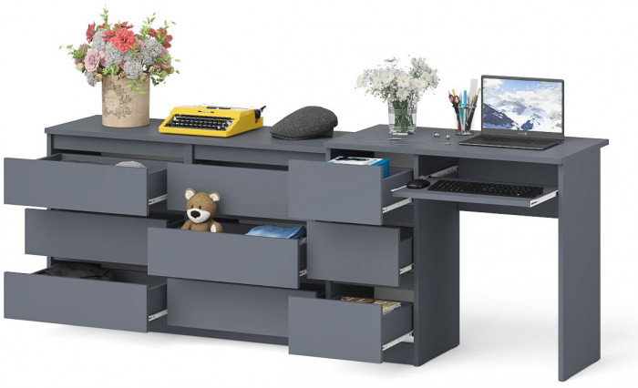 Мори компьютерный стол МС-6 левый + Комод МК1200.6, графит