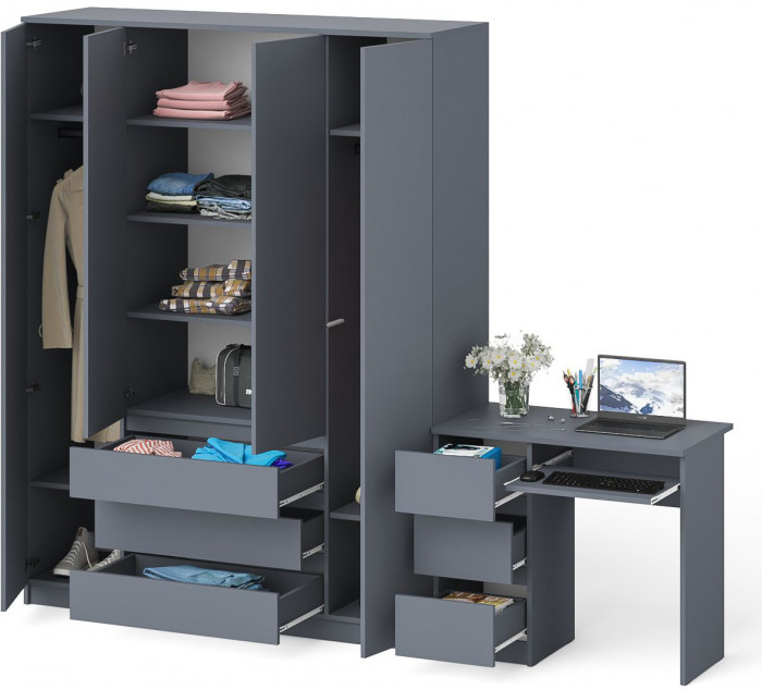 Мори компьютерный стол МС-6 левый + Шкаф МШ1600.1, графит