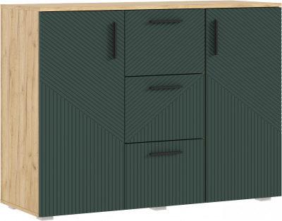 Сильвия Комод (3 ящика/2 двери) 1200, Браш Мени Грин/Дуб крафт