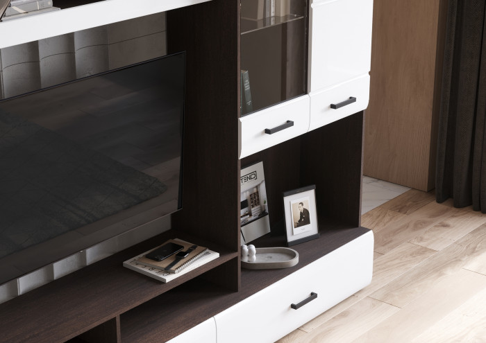 ЛИБЕРТИ ГС 01 Гостиная (2800х2100х400) Фасад МДФ БЕЛЫЙ ГЛЯНЕЦ/Корпус ВЕНГЕ