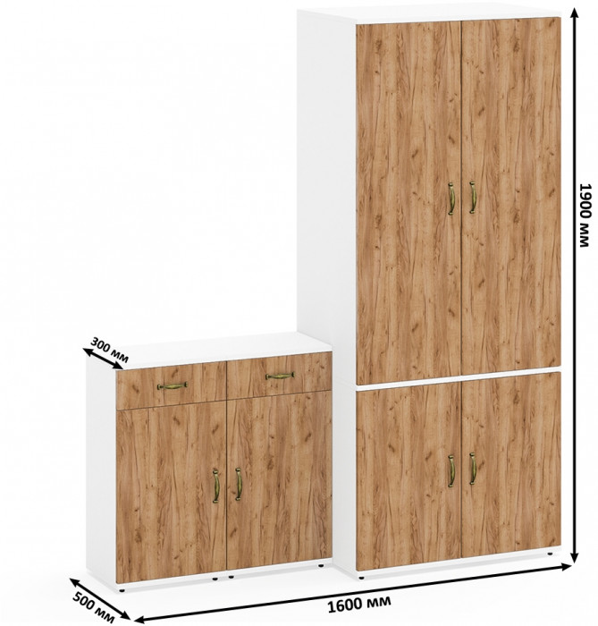 Лидер-8 Шкаф МД 19Б + Тумба МД 3.15 + Тумба МД 3.15, белый шагрень/крафт золото