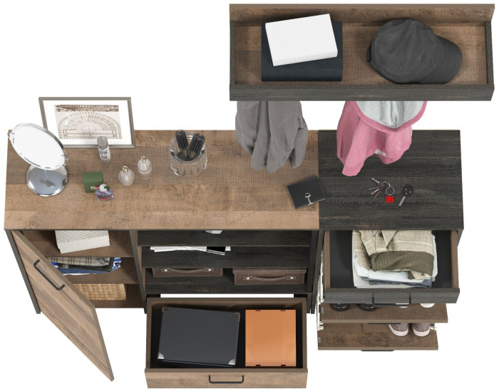 Трувор Прихожая 155, цвет дуб гранж песочный/интра, ШхГхВ 159х37х195 см., универсальная сборка