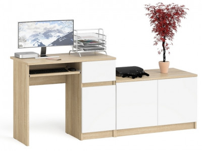 Мори компьютерный стол МС-1 правый + Тумба МА900.1, дуб сонома/белый