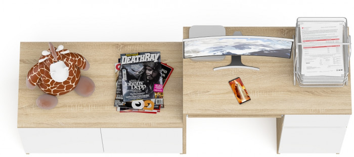 Мори компьютерный стол МС-1 правый + Тумба МА900.1, дуб сонома/белый