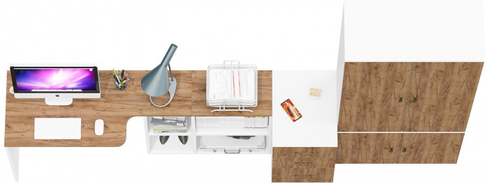 Лидер-8 Стол + Тумба МД 3.16 + Шкаф МД 20Б, цвет белый шагрень/крафт золото, ШхГхВ 285х50/37,5х75/190 или 115х200/50х75/190 см., НЕ ун. сборка