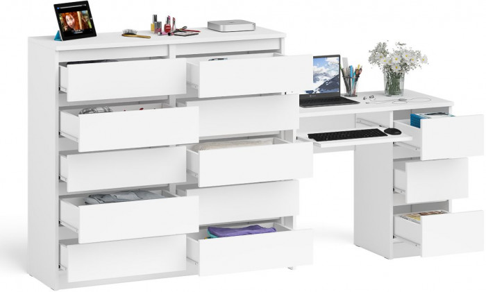Мори компьютерный стол МС-6 правый + Комод МК1200.10, белый
