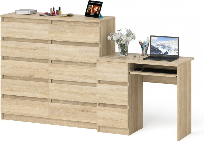 Мори Стол компьютерный МС-6 левый + Комод МК1200.10, цвет дуб сонома, ШхГхВ 210,4х50х115 см., выдвижные ящики слева, НЕ универсальная сборка