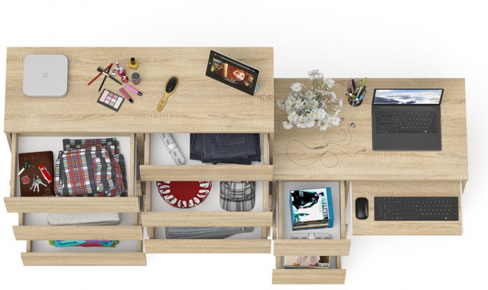 Мори Стол компьютерный МС-6 левый + Комод МК1200.10, цвет дуб сонома, ШхГхВ 210,4х50х115 см., выдвижные ящики слева, НЕ универсальная сборка