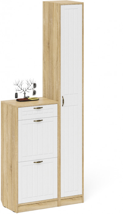 Прихожая П-6 Компоновка № 22, дуб сонома/фасады МДФ белое дерево фрезеровка прованс