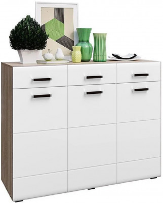 Нэнси NEW МДФ Комод (3дв.+3ящ.) (Белый глянец, Дуб Сонома)