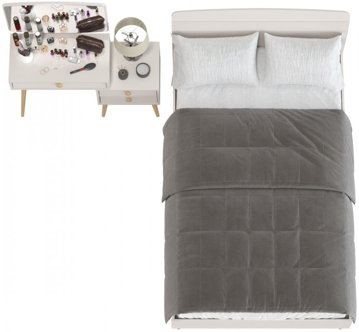 Афина Спальня Кровать 1200 + Трюмо, кашемир серый