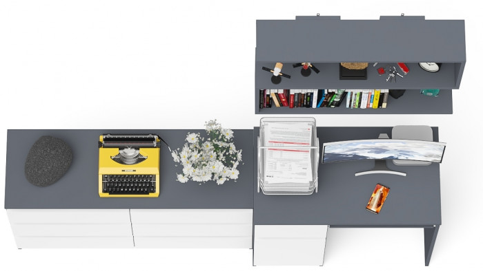 Мори компьютерный стол МС-1 левый + Комод МК1200.6 + Полка 900, графит/белый