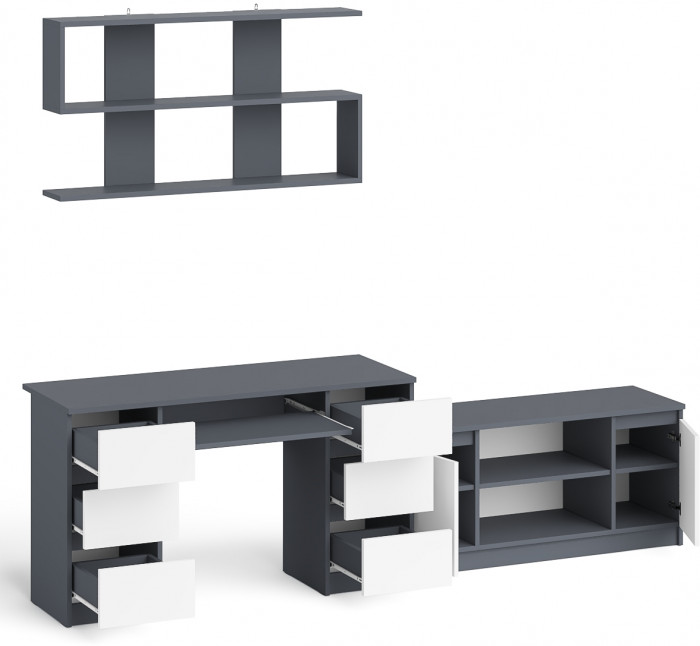 Мори компьютерный стол МС-2 + Тумба МТВ1200.1 + Полка 1200, графит/белый