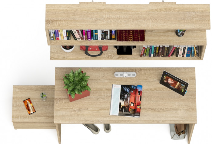 Мори письменный стол МСП1200.1 + Тумба ТМП400.1 + Полка 1200, дуб сонома