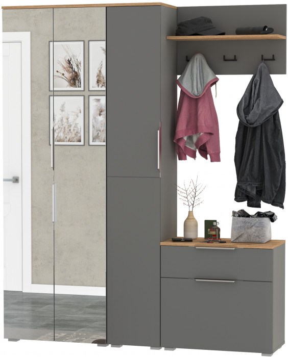 Октава Прихожая 22, серый графит/дуб крафт золотой/фасады МДФ серый графит